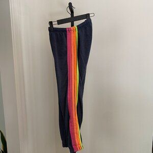 Aviator Nation - 5 Stripe Women's Sweatpants - Navy/Neon Rainbow